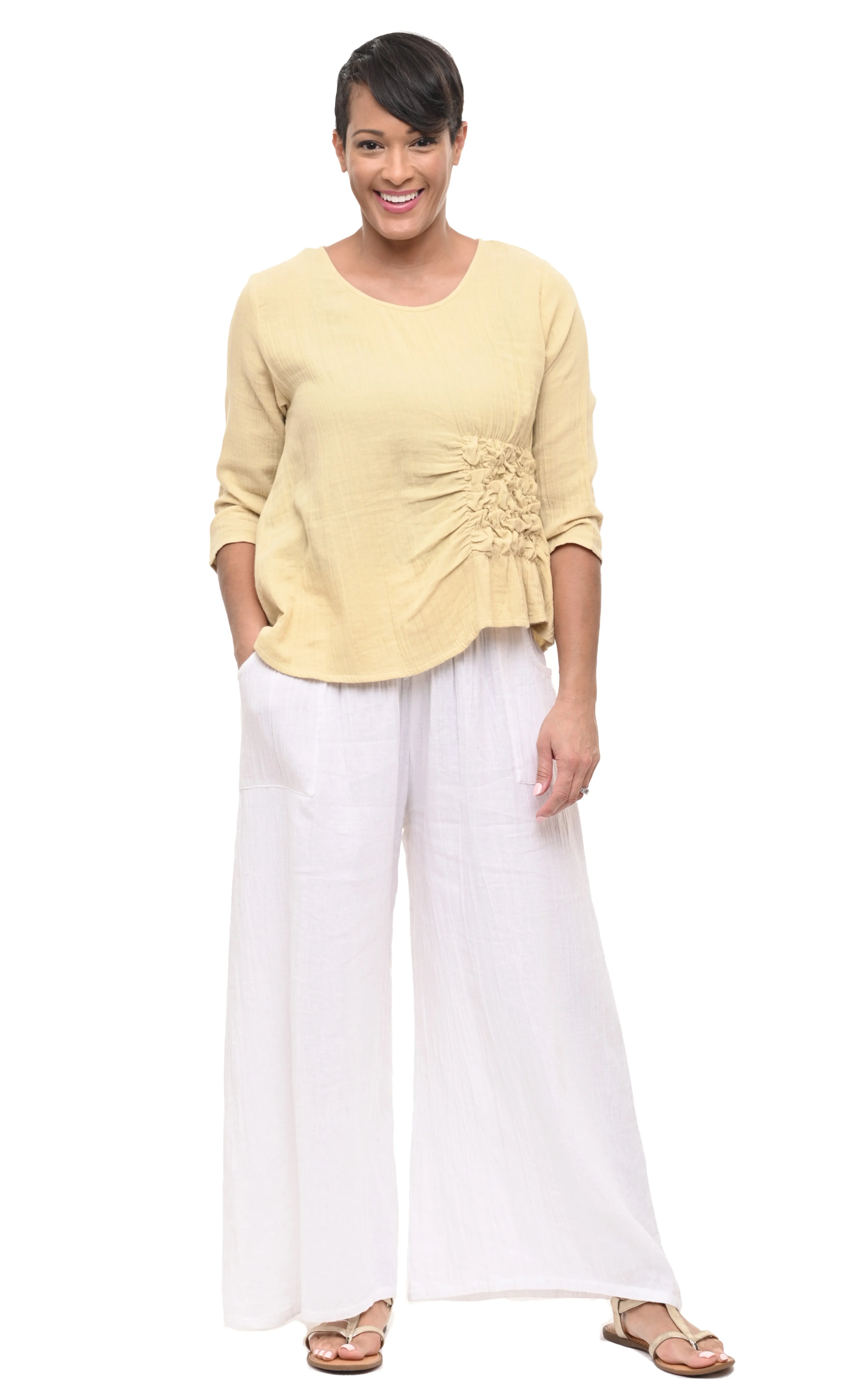 Olga Womens Top Cotton Gauze in Saffron
