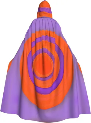 Orange circle centre Prints Hooded Cloak for Halloween, Role-Playing, and Costume Parties