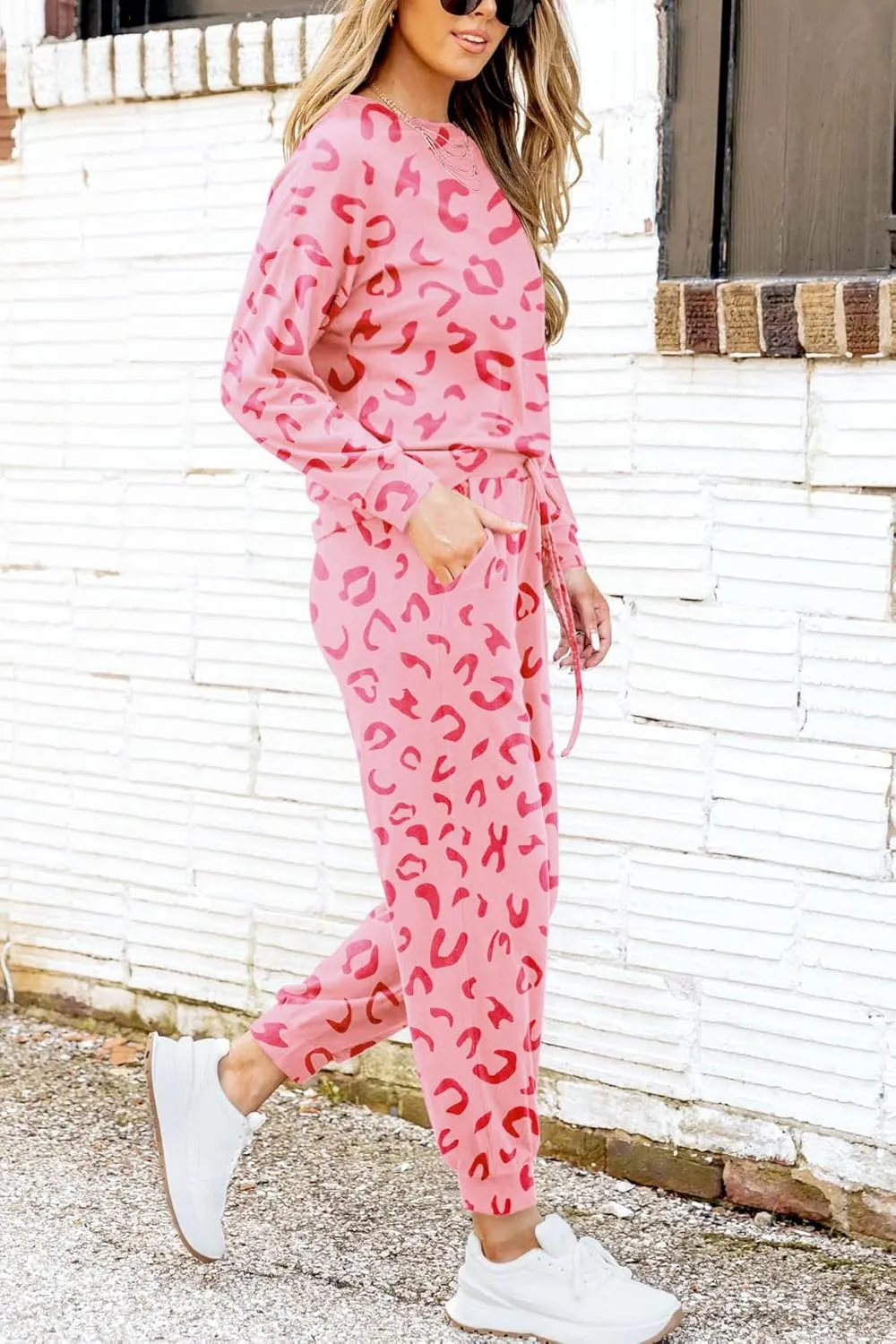Paintcolors Women's 2 Piece Outfit Long Sleeve Crewneck Tracksuit Solid Color Sweatsuit Lounge Matching Set with Pockets