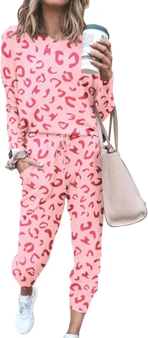 Paintcolors Women's 2 Piece Outfit Long Sleeve Crewneck Tracksuit Solid Color Sweatsuit Lounge Matching Set with Pockets