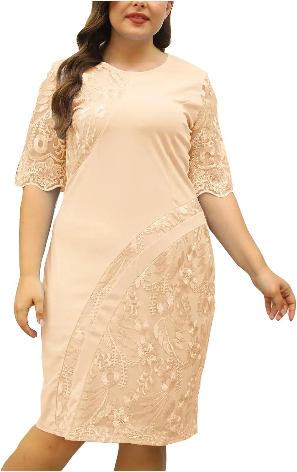 Plus Size Dresses Wedding Guest Women Formal Lace Cocktail Party Summer A Line Dress Evening Knee Length Midi Dress