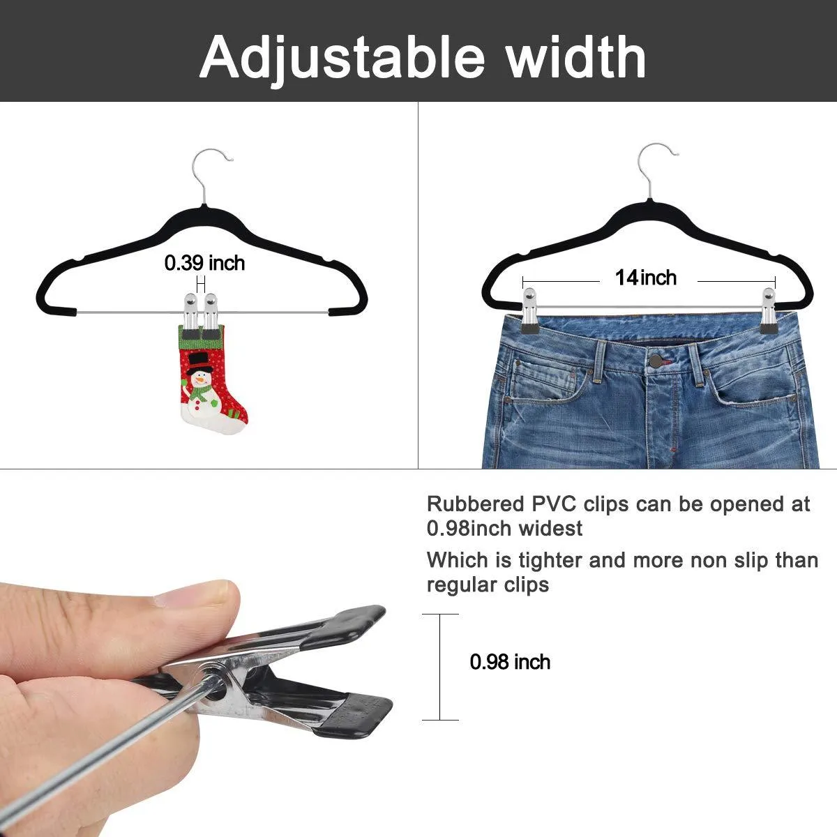 Qiangson Skirt Hangers Pants Hangers with clips 20 Pack Non-Slip Velvety Smooth Texture Clips Clothes Hangers Hook-17.7inch Outfit Hanger Black