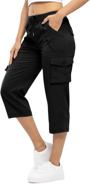Rdruko Women's Cargo Capris Hiking Pants Lightweight Quick Dry Summer Outdoor Casual Travel Pants with Pockets