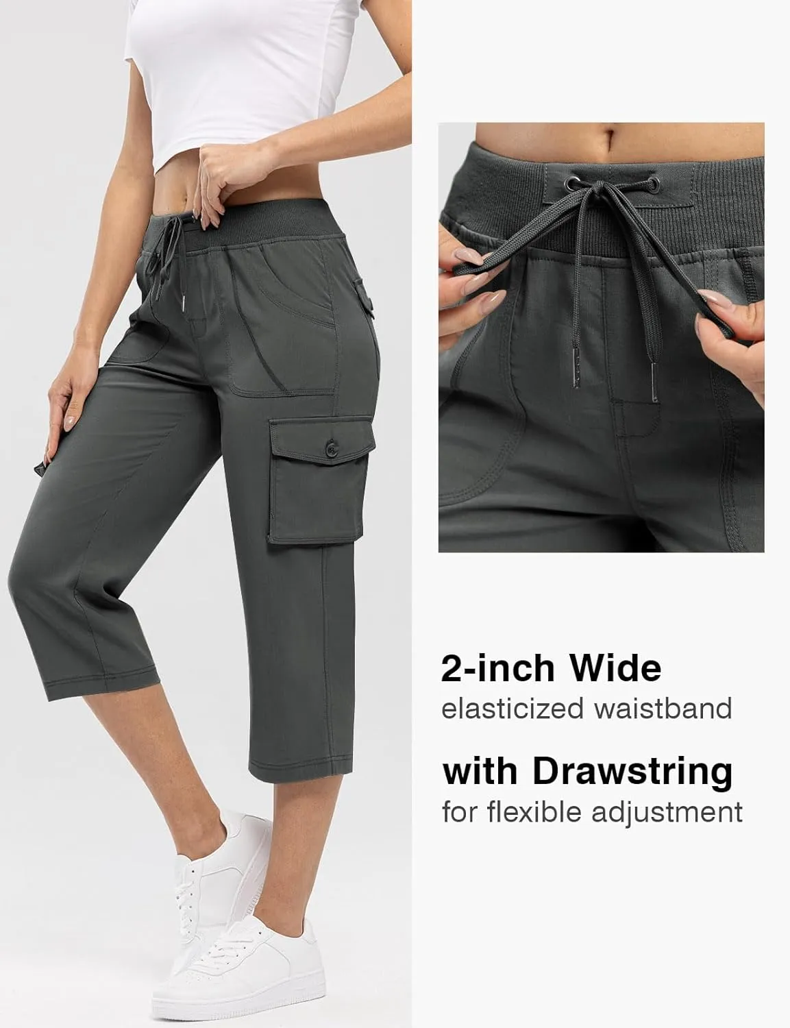 Rdruko Women's Cargo Capris Hiking Pants Lightweight Quick Dry Summer Outdoor Casual Travel Pants with Pockets