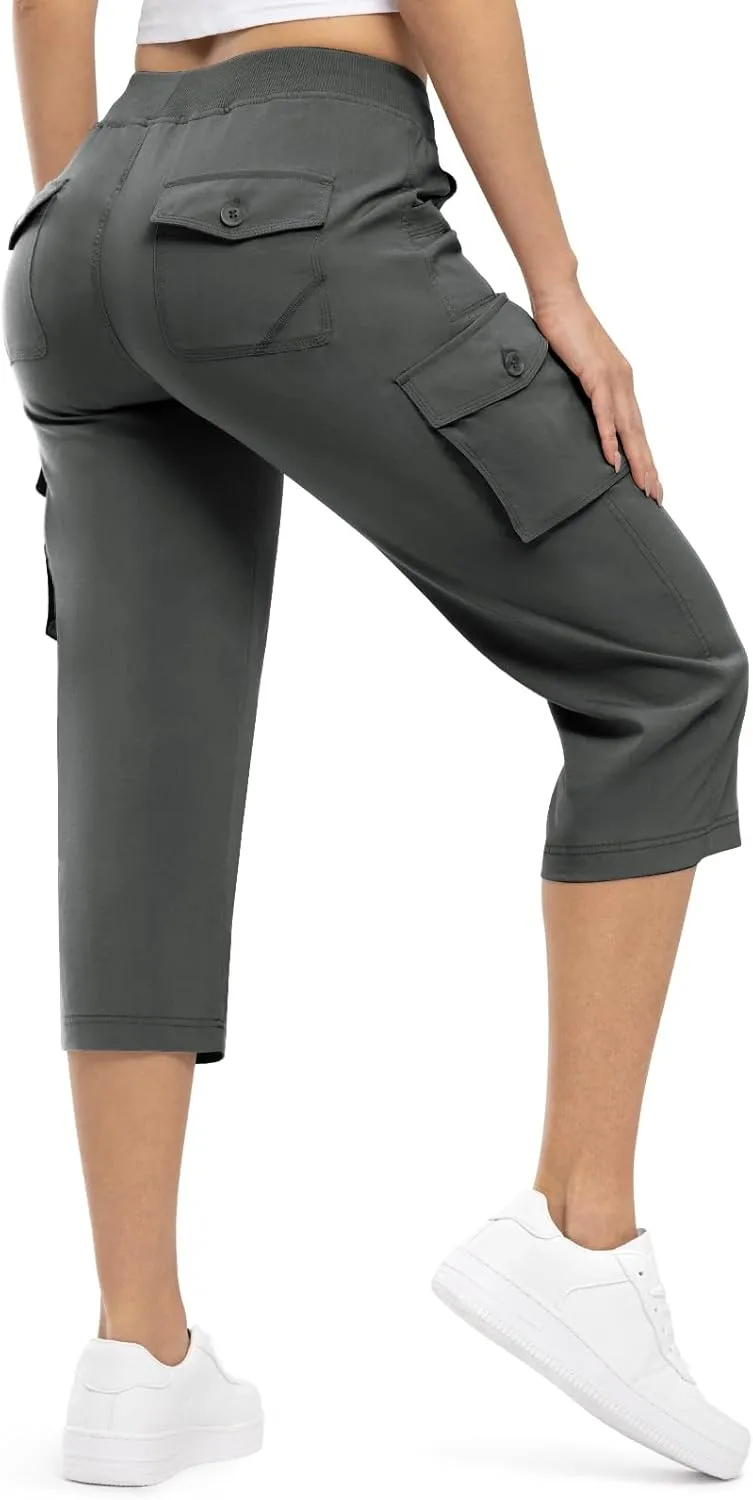 Rdruko Women's Cargo Capris Hiking Pants Lightweight Quick Dry Summer Outdoor Casual Travel Pants with Pockets