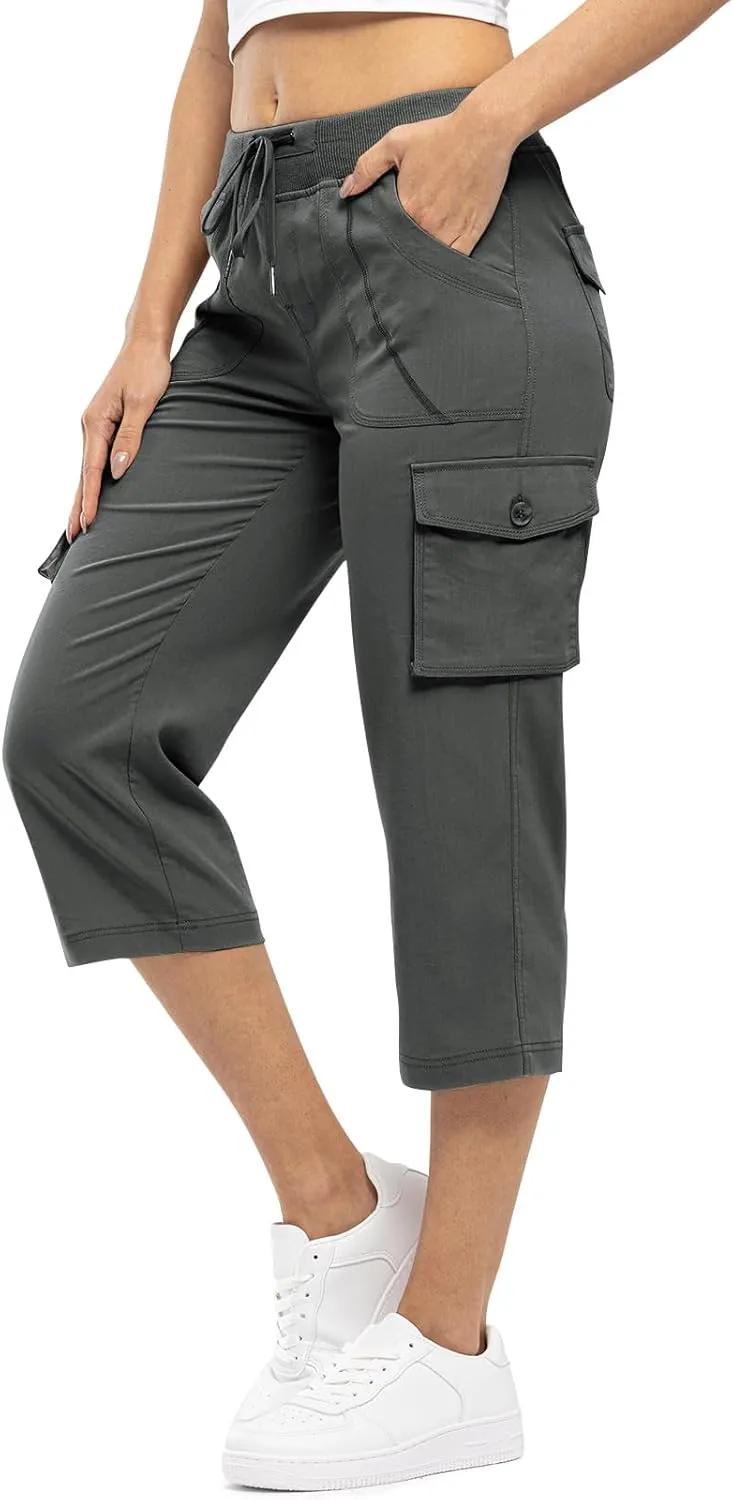 Rdruko Women's Cargo Capris Hiking Pants Lightweight Quick Dry Summer Outdoor Casual Travel Pants with Pockets
