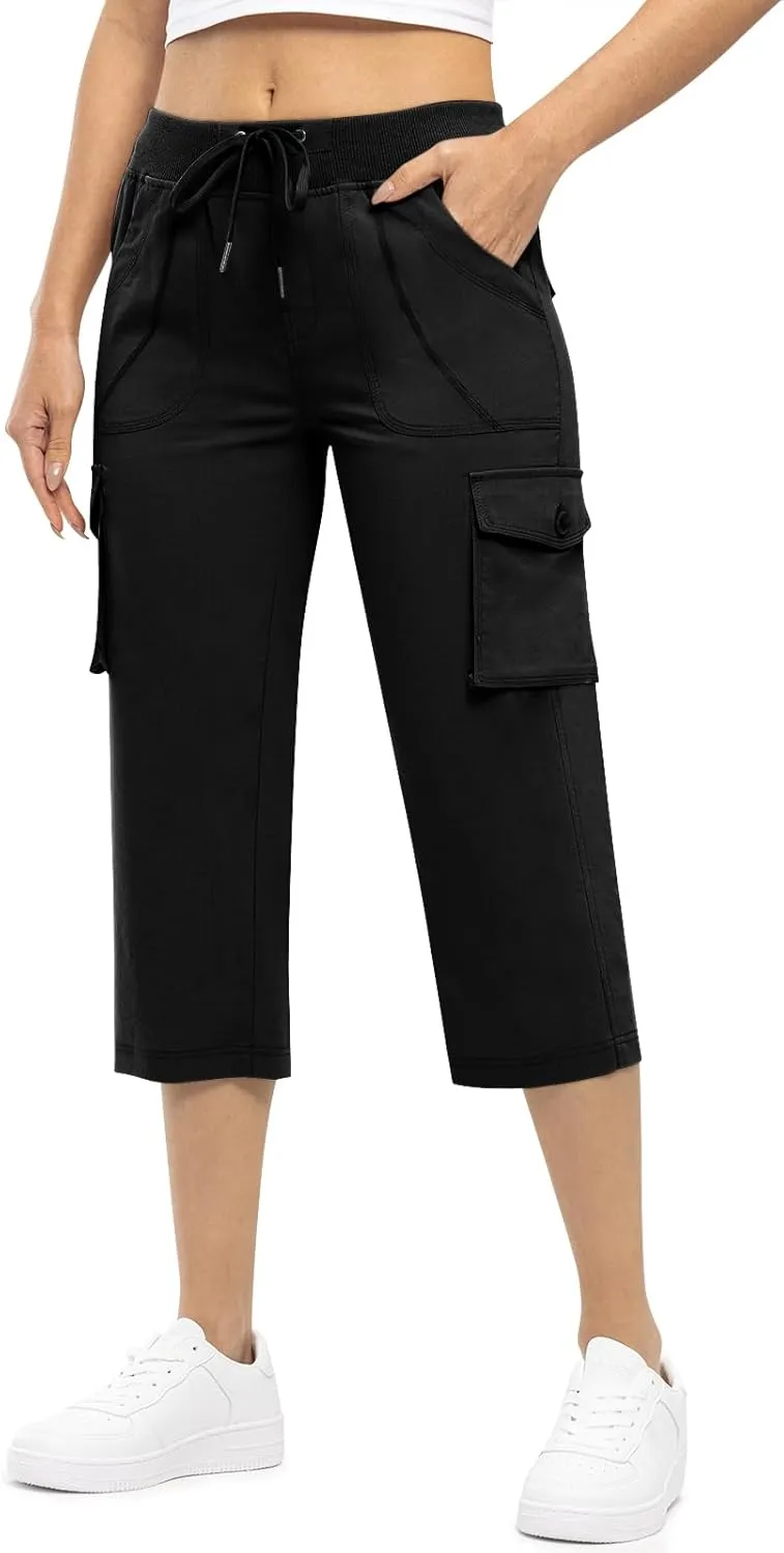 Rdruko Women's Cargo Capris Hiking Pants Lightweight Quick Dry Summer Outdoor Casual Travel Pants with Pockets
