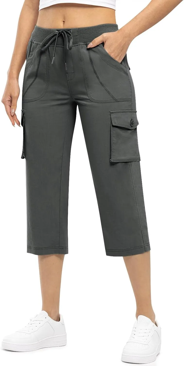 Rdruko Women's Cargo Capris Hiking Pants Lightweight Quick Dry Summer Outdoor Casual Travel Pants with Pockets