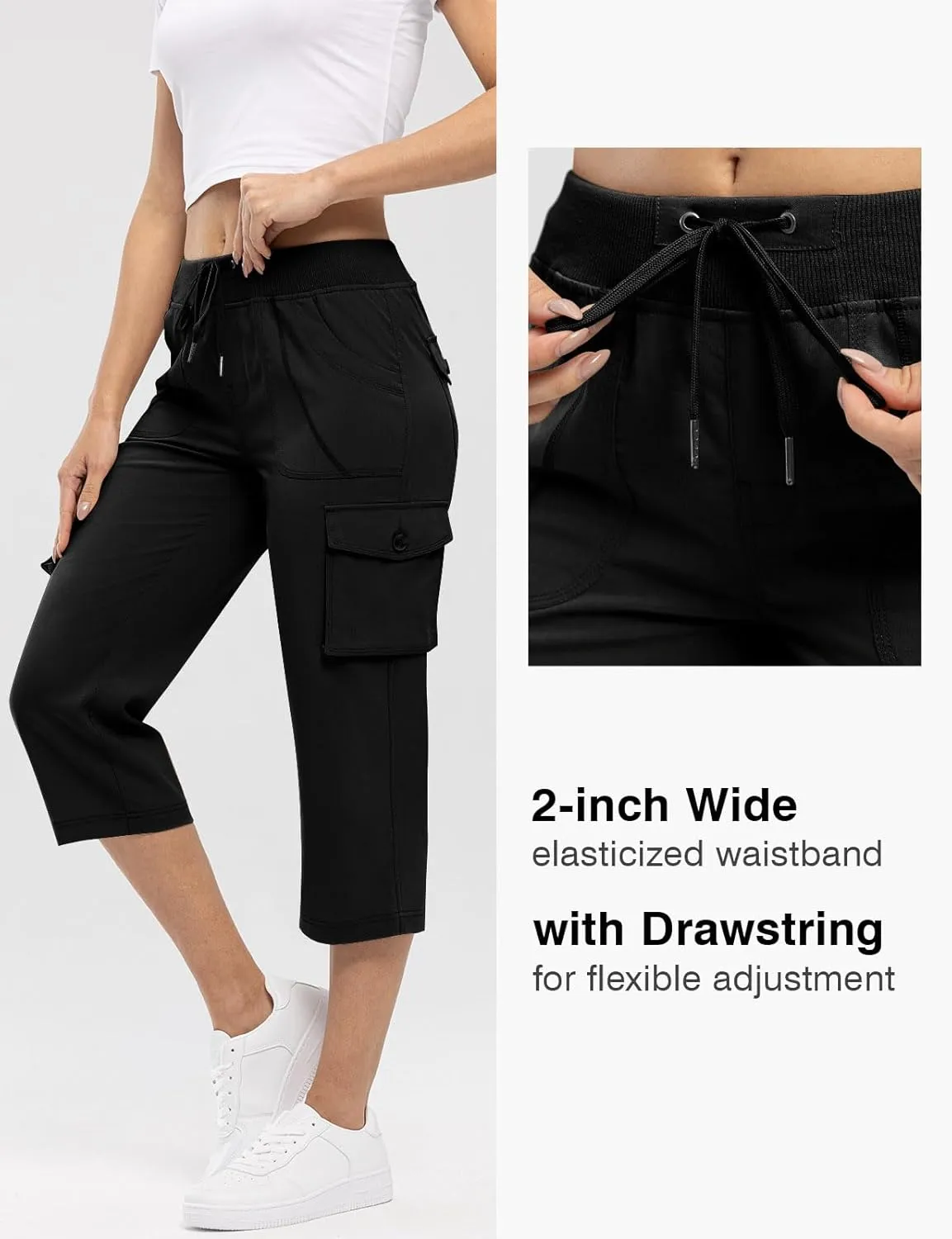 Rdruko Women's Cargo Capris Hiking Pants Lightweight Quick Dry Summer Outdoor Casual Travel Pants with Pockets