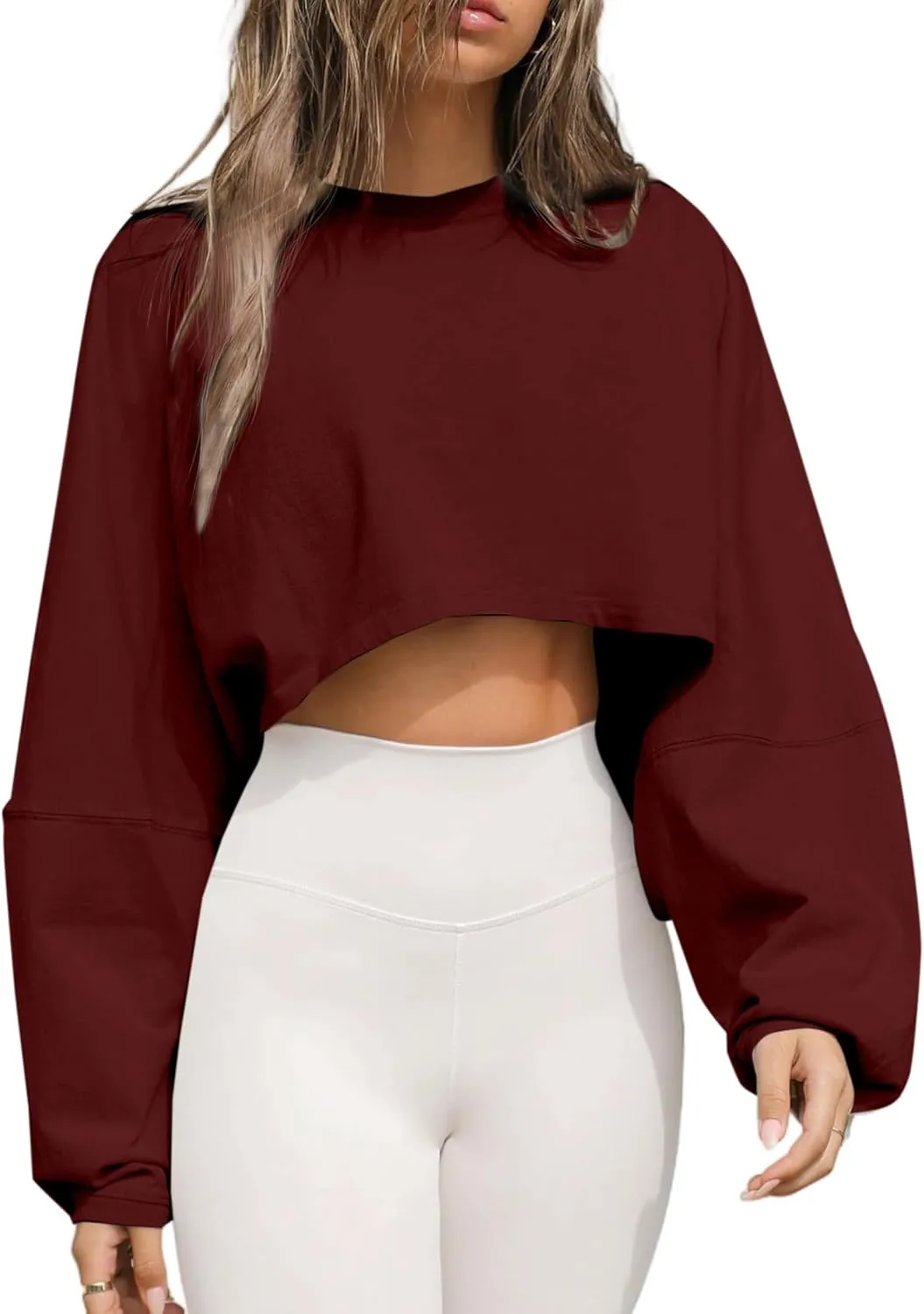 Remidoo Women's Casual Long Sleeve Cropped Sweatshirt Crewneck Pullover Shirt