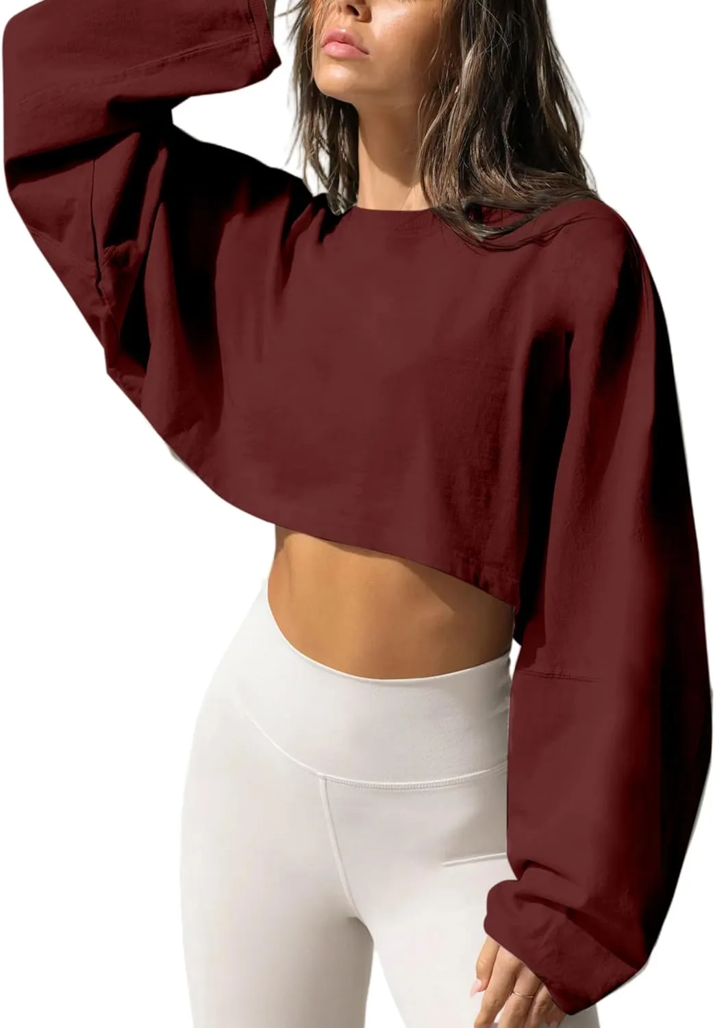 Remidoo Women's Casual Long Sleeve Cropped Sweatshirt Crewneck Pullover Shirt