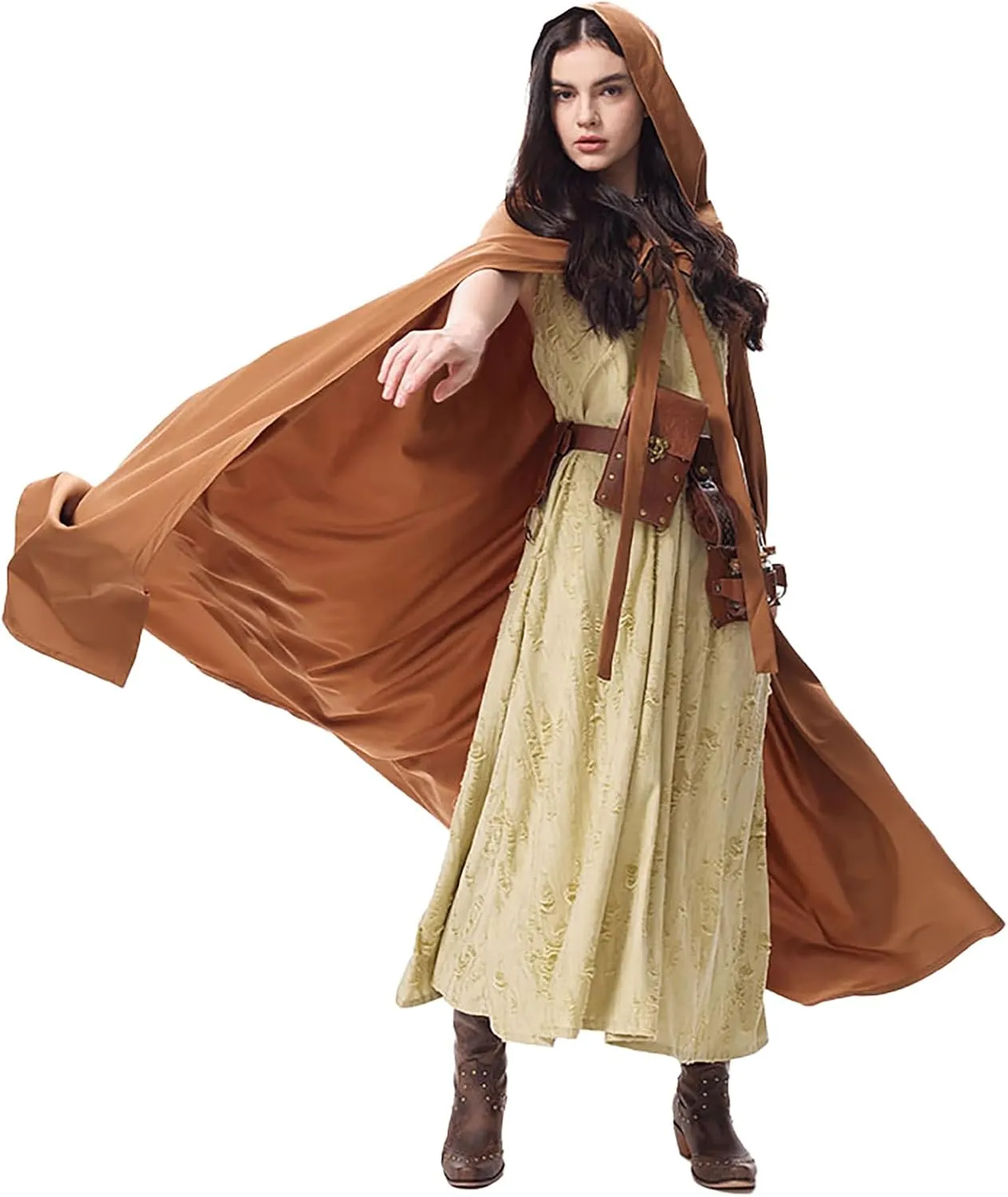 Renaissance Costume Women with Medieval Cloak Dress Potion Belt Apocalypse Wasteland Dune Ren Faire Fantasy Outfit