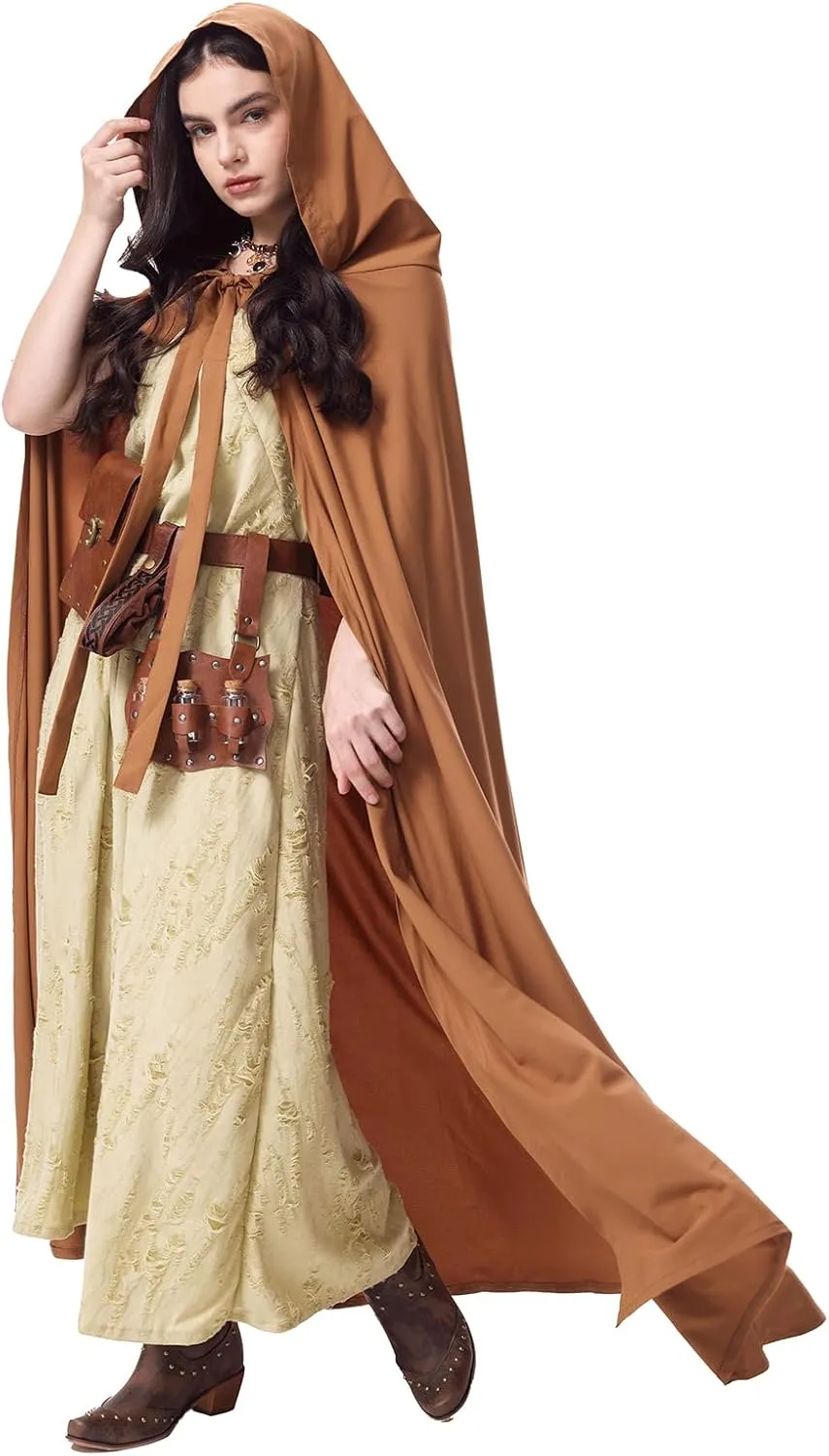 Renaissance Costume Women with Medieval Cloak Dress Potion Belt Apocalypse Wasteland Dune Ren Faire Fantasy Outfit