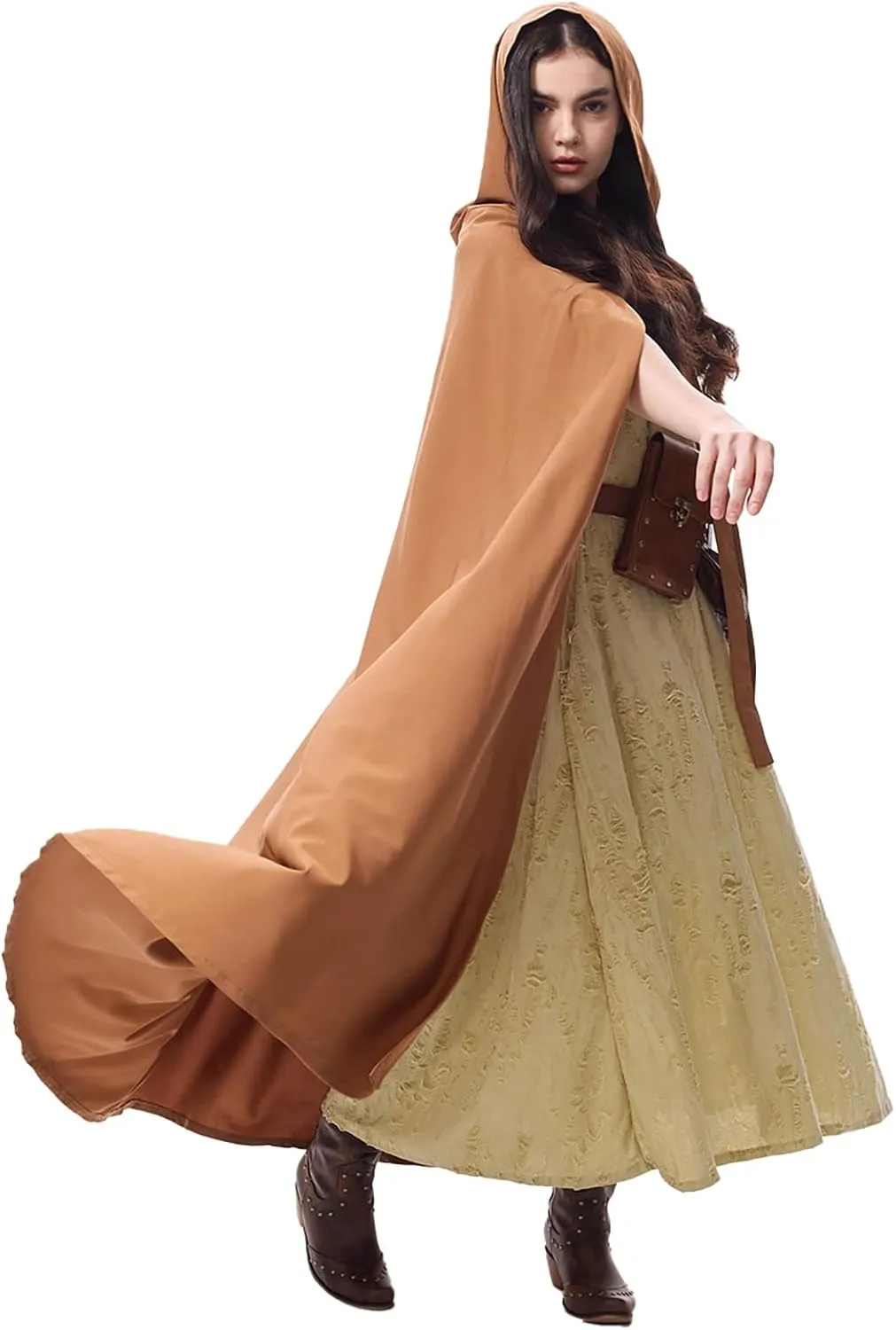 Renaissance Costume Women with Medieval Cloak Dress Potion Belt Apocalypse Wasteland Dune Ren Faire Fantasy Outfit