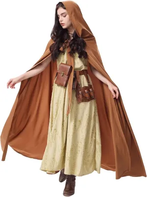 Renaissance Costume Women with Medieval Cloak Dress Potion Belt Apocalypse Wasteland Dune Ren Faire Fantasy Outfit