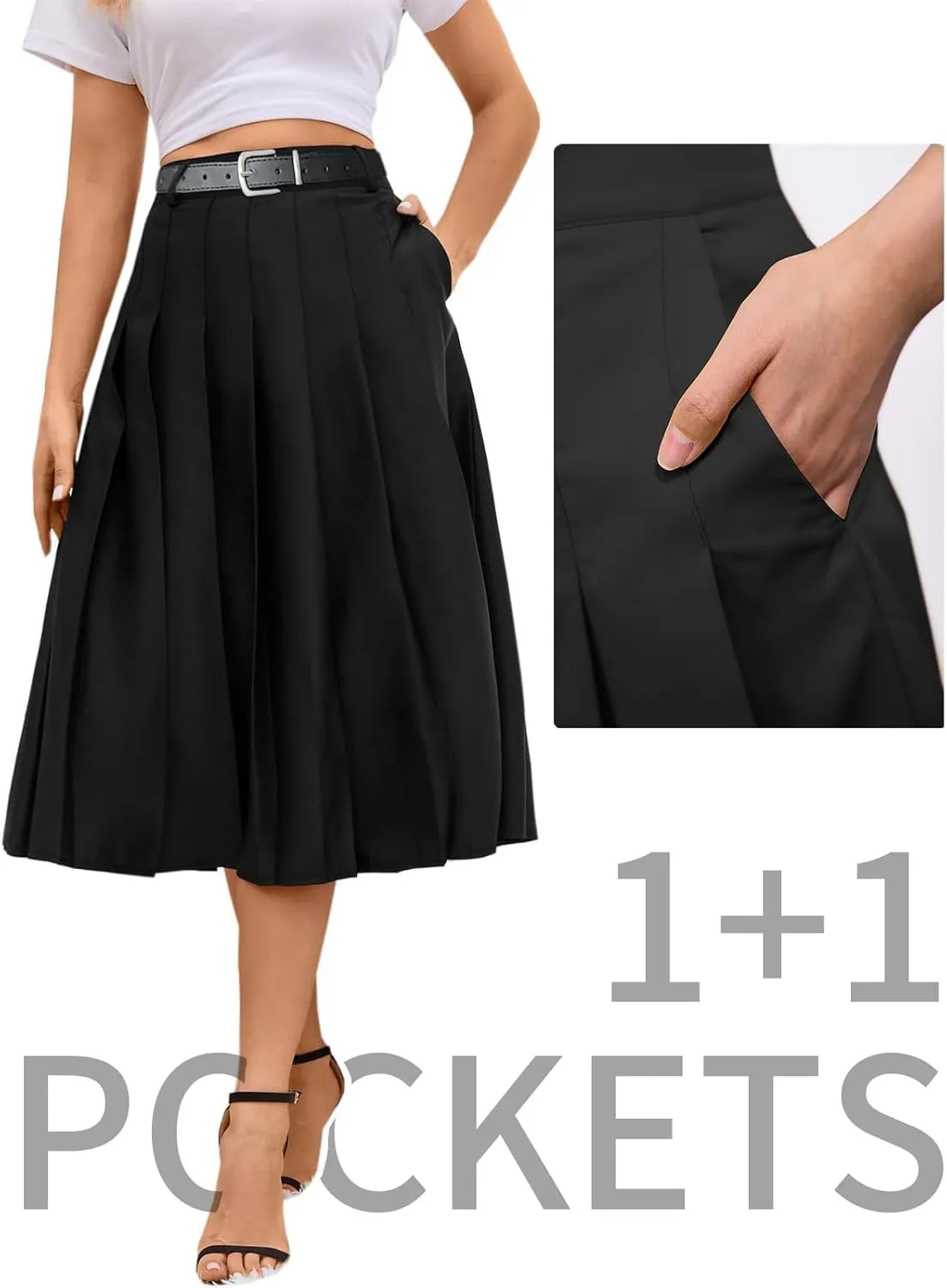 SANGTREE Women's Girls A-Line Long Pleated High Waist Fashion Skirt, School Uniform Cosplay