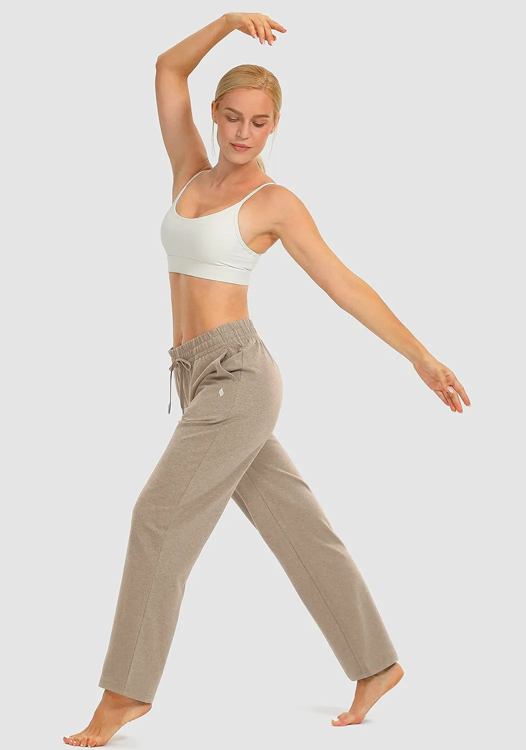 SANTINY Women's Cotton Sweatpants Yoga Lounge Casual Pants Open Bottom Sweat Pants for Women with Pockets