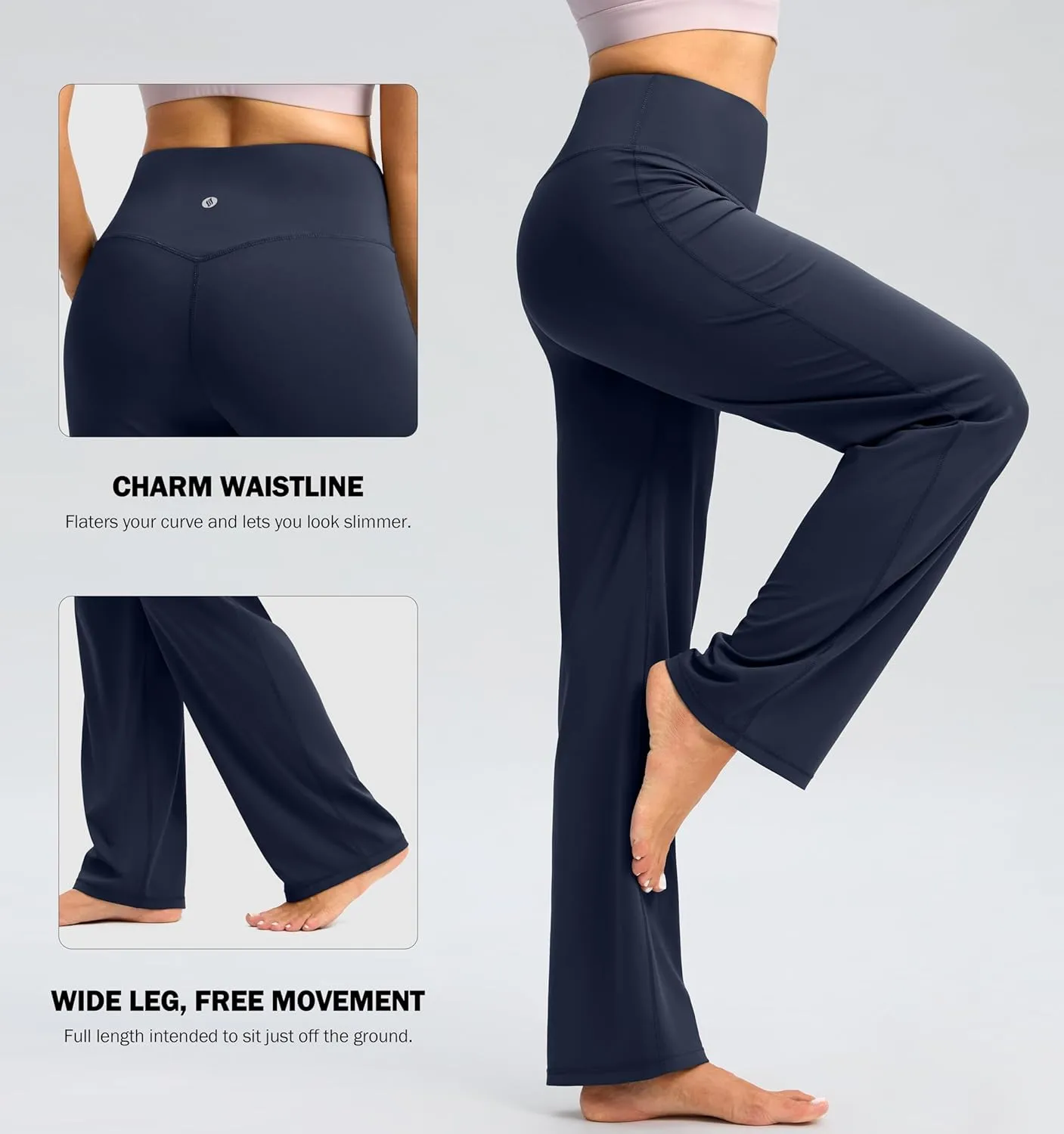 SANTINY Yoga Pants Women 30.5"/32" High Waist Stretch Comfy Lounge Dress Athletic Wide Leg Pants
