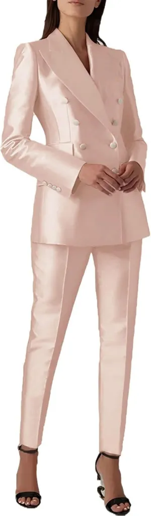 Satin Suit Women Two Piece Outfits Blazer Jacket and Pants Business Fashion Suit Sets (Blazer Pants)