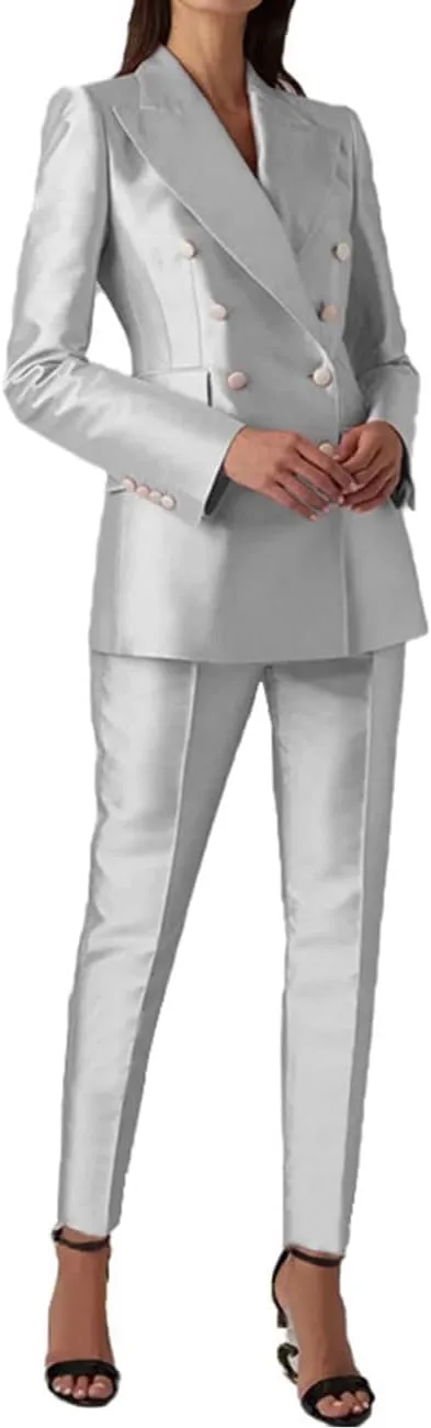 Satin Suit Women Two Piece Outfits Blazer Jacket and Pants Business Fashion Suit Sets (Blazer Pants)