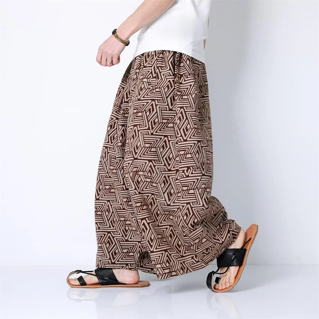 Seidarise Men's Harem Pants Hip hop Joggers Baggy Wide Leg Pants Casual Harem Linen Japanese Yoga
