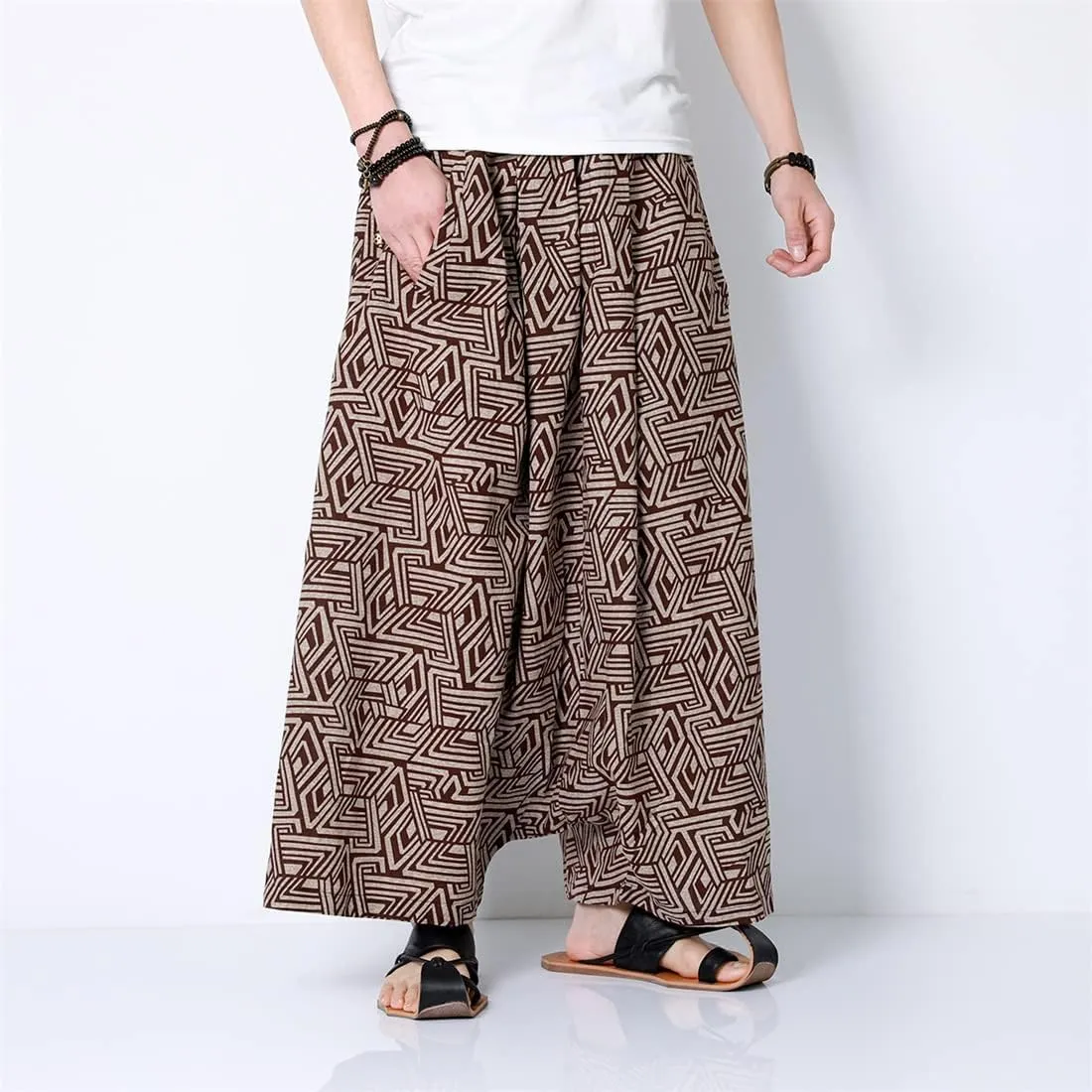 Seidarise Men's Harem Pants Hip hop Joggers Baggy Wide Leg Pants Casual Harem Linen Japanese Yoga