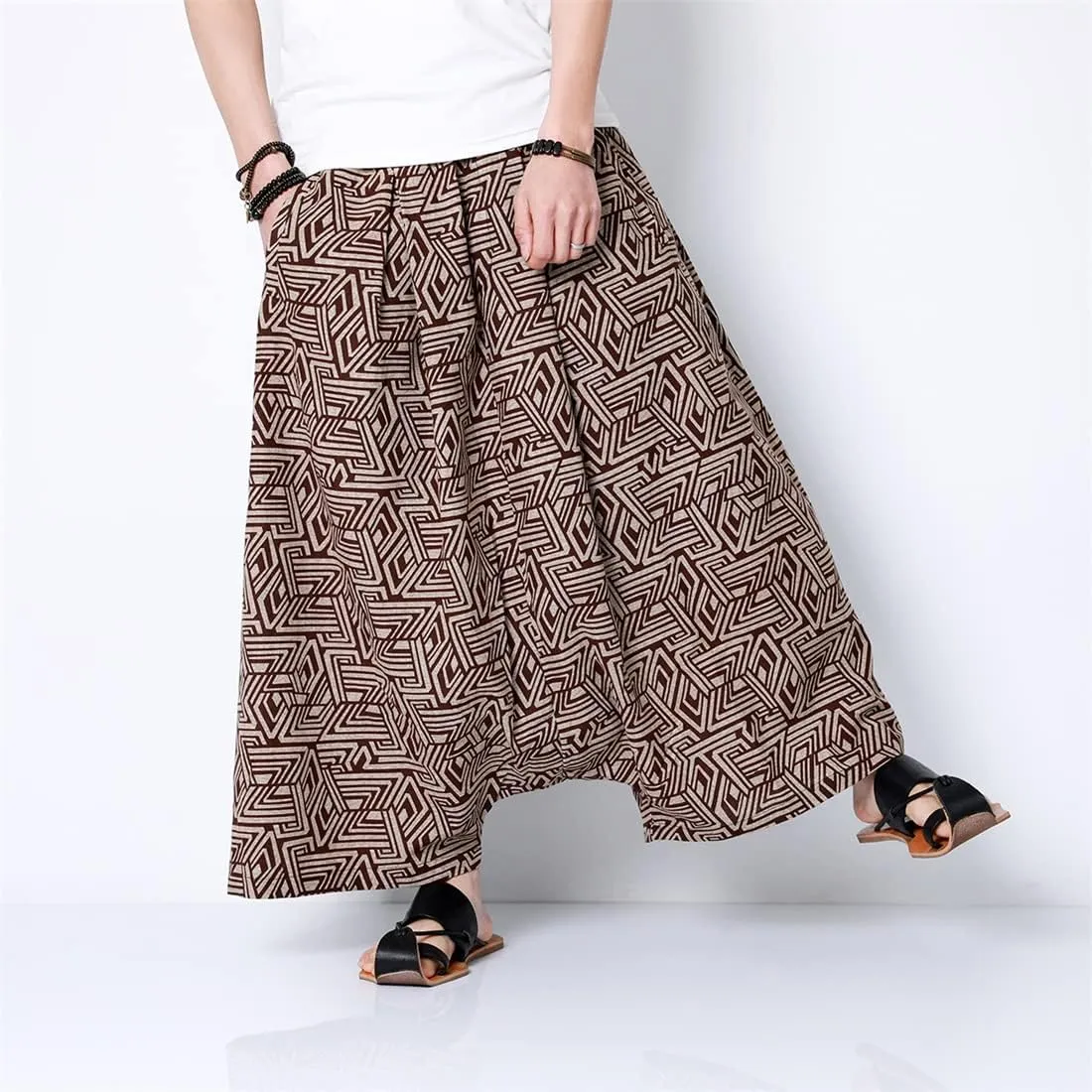 Seidarise Men's Harem Pants Hip hop Joggers Baggy Wide Leg Pants Casual Harem Linen Japanese Yoga