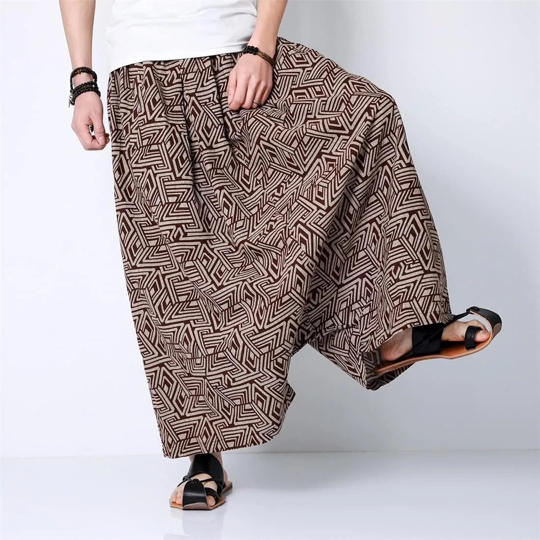 Seidarise Men's Harem Pants Hip hop Joggers Baggy Wide Leg Pants Casual Harem Linen Japanese Yoga