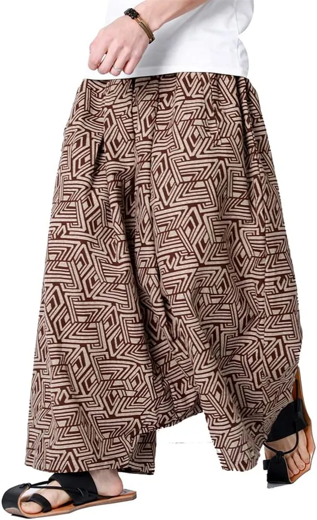 Seidarise Men's Harem Pants Hip hop Joggers Baggy Wide Leg Pants Casual Harem Linen Japanese Yoga