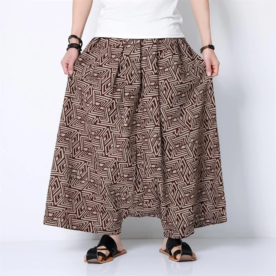 Seidarise Men's Harem Pants Hip hop Joggers Baggy Wide Leg Pants Casual Harem Linen Japanese Yoga