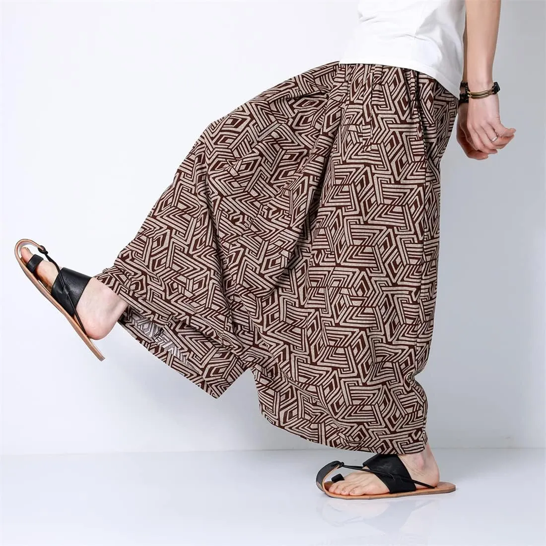 Seidarise Men's Harem Pants Hip hop Joggers Baggy Wide Leg Pants Casual Harem Linen Japanese Yoga