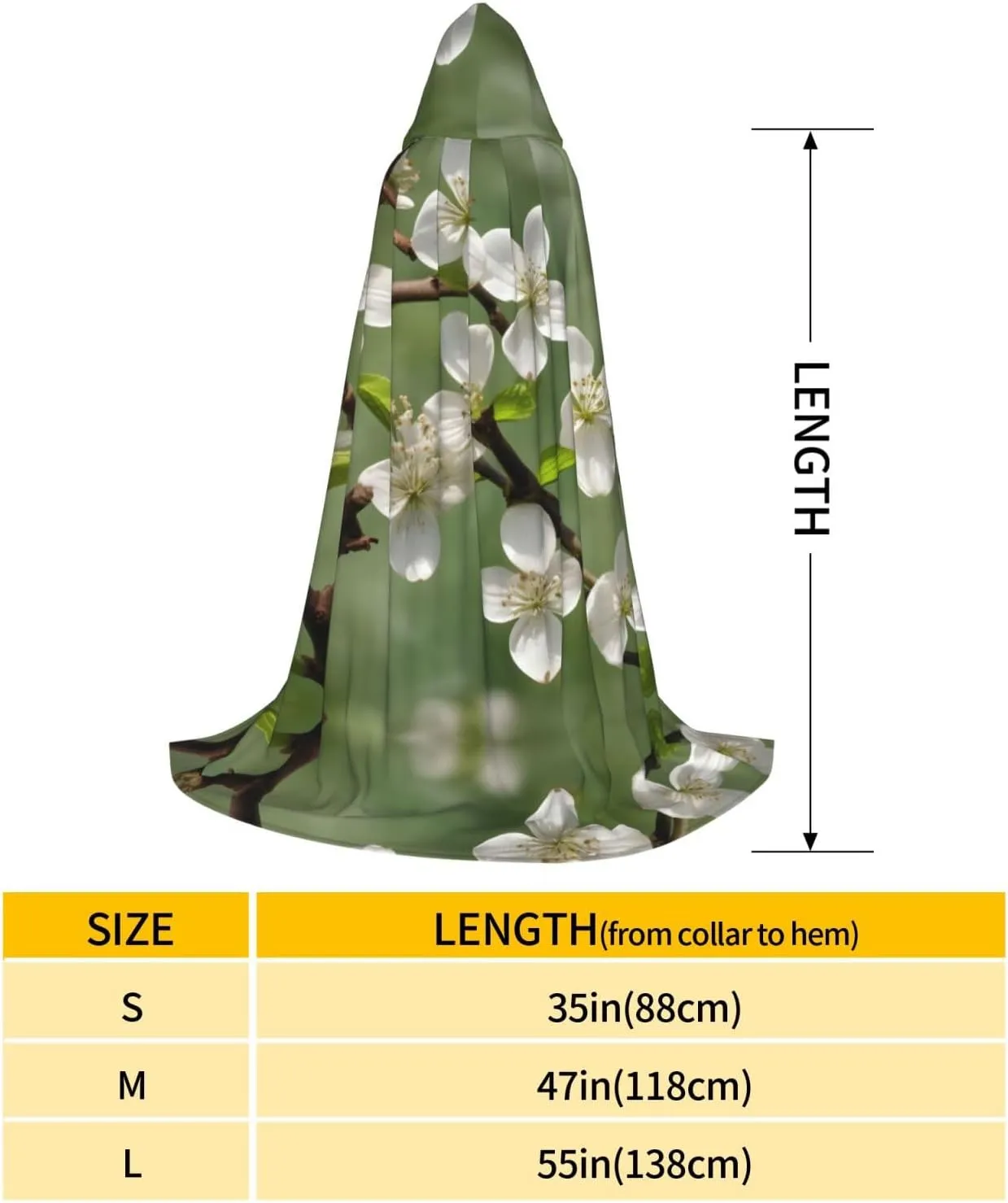 Spring Dogwood Blossoms Print Hooded Cape,Robe-Hooded Cap Cloak,Unisex Hooded Cloak For Halloween Cosplay Costumes