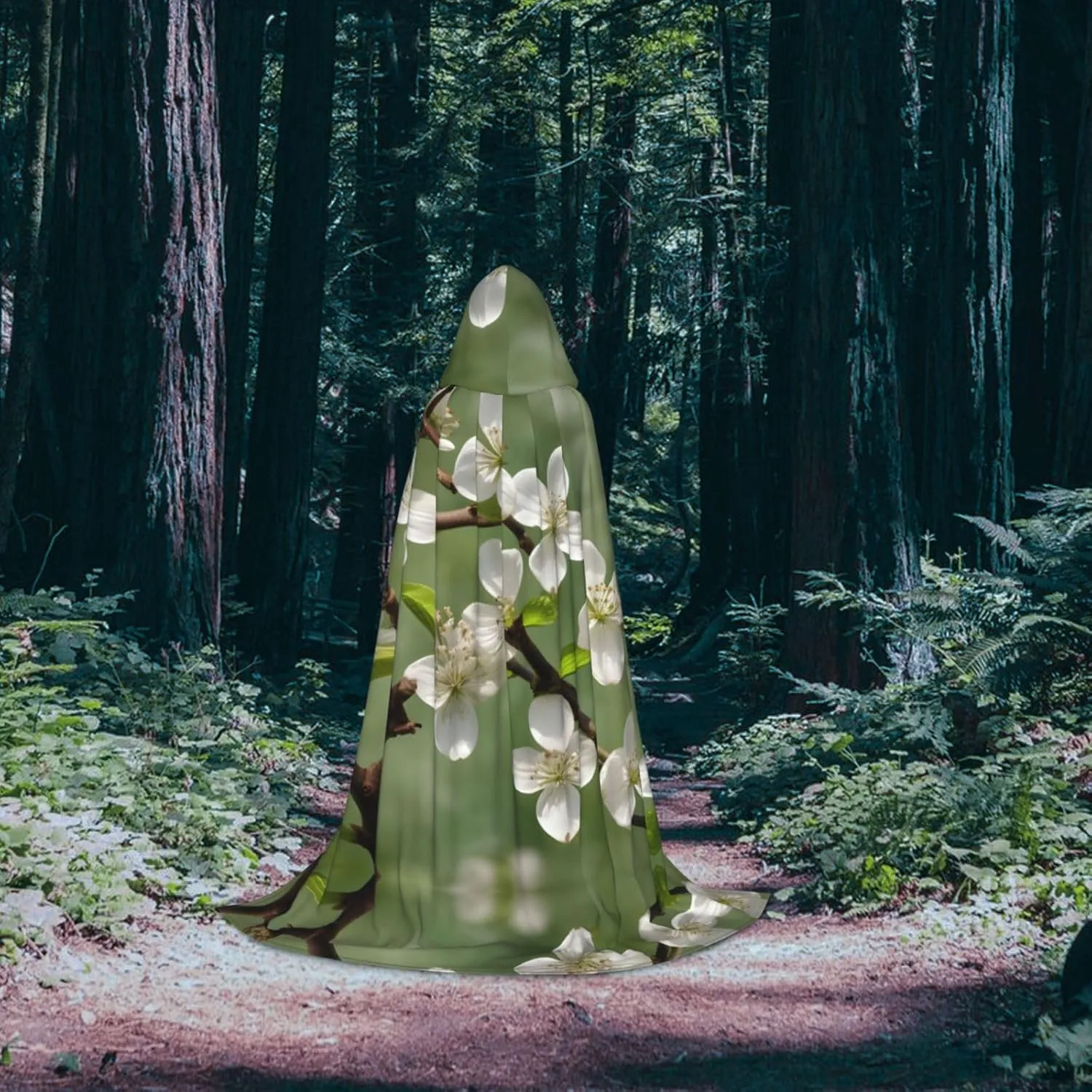 Spring Dogwood Blossoms Print Hooded Cape,Robe-Hooded Cap Cloak,Unisex Hooded Cloak For Halloween Cosplay Costumes