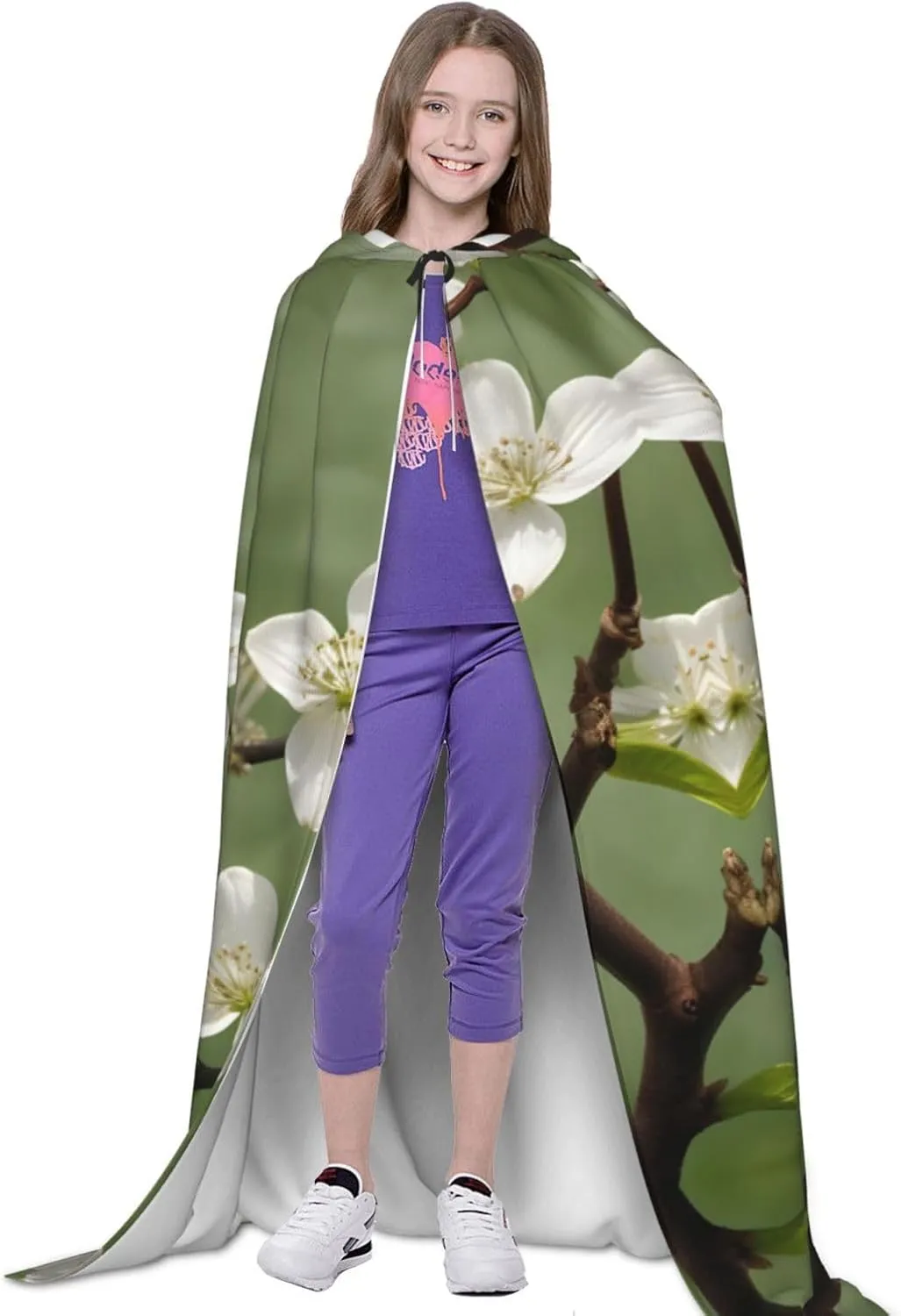 Spring Dogwood Blossoms Print Hooded Cape,Robe-Hooded Cap Cloak,Unisex Hooded Cloak For Halloween Cosplay Costumes