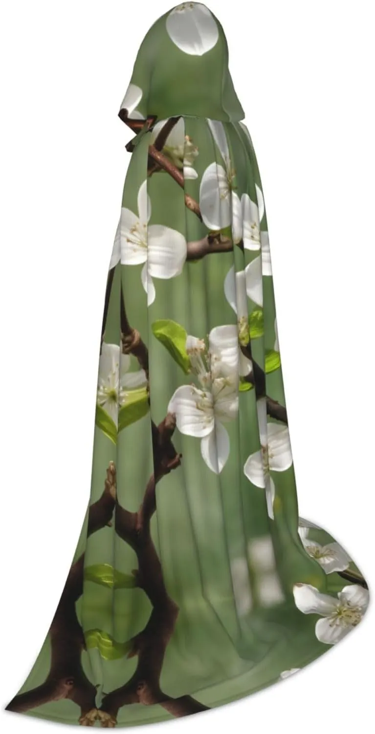 Spring Dogwood Blossoms Print Hooded Cape,Robe-Hooded Cap Cloak,Unisex Hooded Cloak For Halloween Cosplay Costumes
