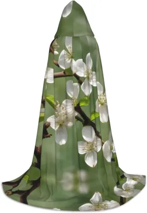 Spring Dogwood Blossoms Print Hooded Cape,Robe-Hooded Cap Cloak,Unisex Hooded Cloak For Halloween Cosplay Costumes