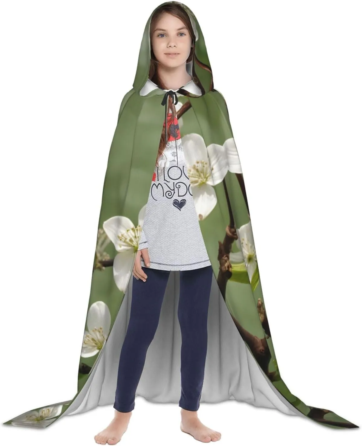 Spring Dogwood Blossoms Print Hooded Cape,Robe-Hooded Cap Cloak,Unisex Hooded Cloak For Halloween Cosplay Costumes