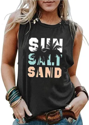 Sun Sand and A Drink in My Hand Tank Tops Beach Letter Graphic Hawaiian Vest Casual Summer Vacation Holiday Cami Shirt