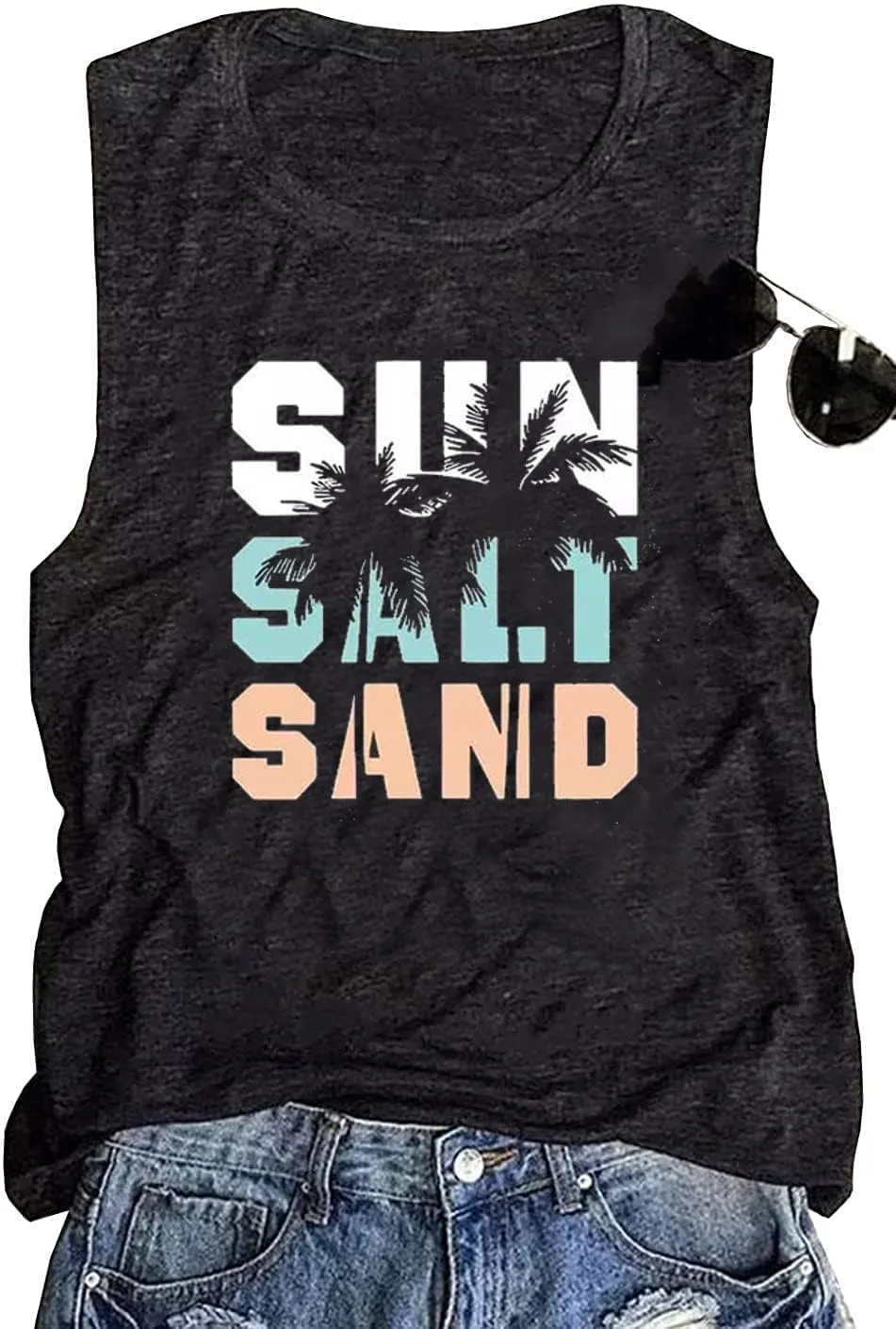 Sun Sand and A Drink in My Hand Tank Tops Beach Letter Graphic Hawaiian Vest Casual Summer Vacation Holiday Cami Shirt