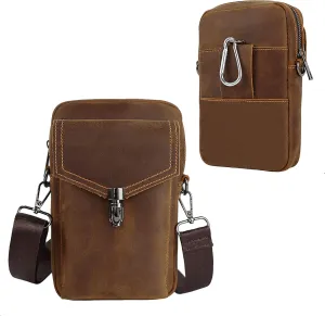 SUOHU Fashion Leather Waist Bag Retro Waterproof Shoulder Messenger Bag Men's Belt Phone Case