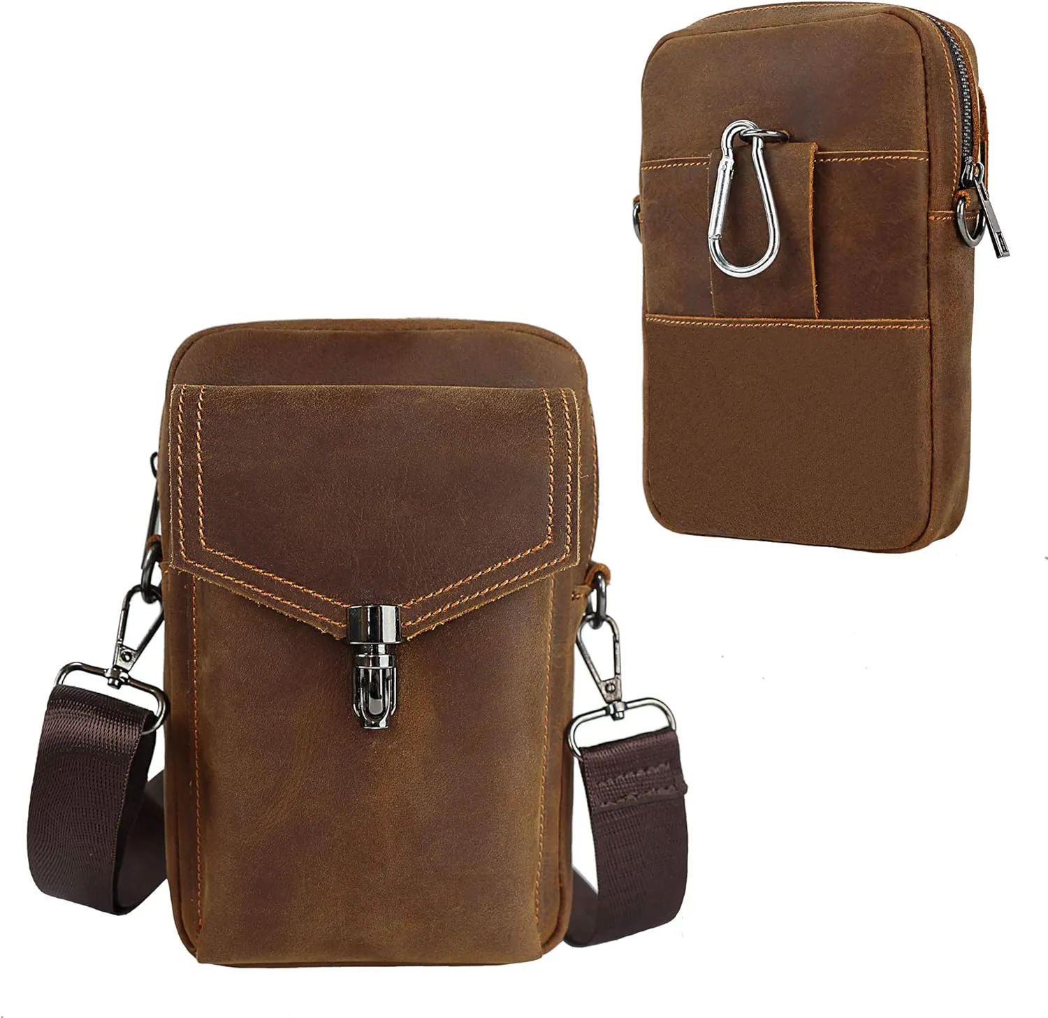 SUOHU Fashion Leather Waist Bag Retro Waterproof Shoulder Messenger Bag Men's Belt Phone Case
