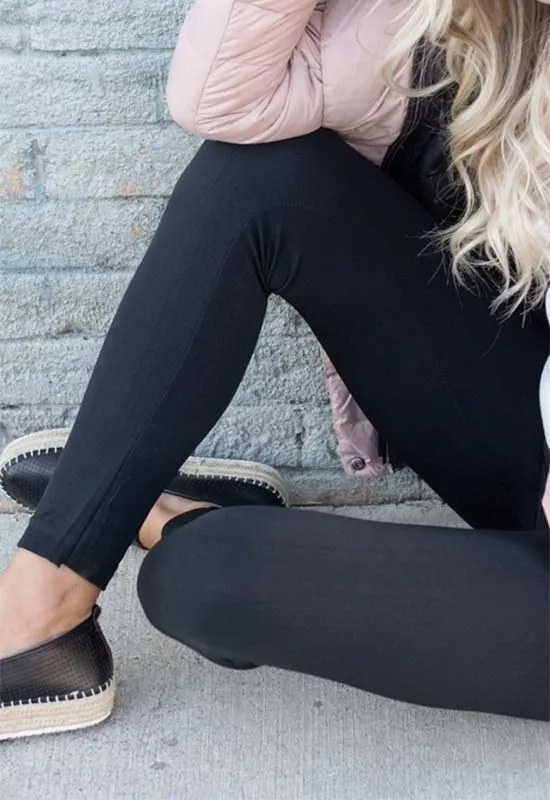 Super Soft Fleece Lined 3" Waist Leggings - Black