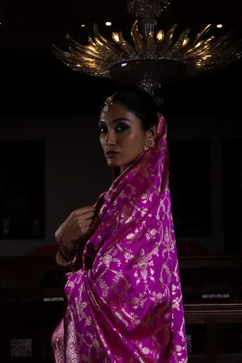 Surkh Surur' Rani Jaal Zari Pure Silk Benarasi Handloon Sari