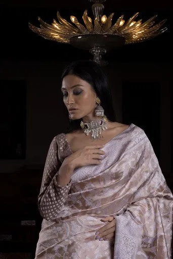 Surkh Surur' Ret Jaal Zari Pure Silk Benarasi Handloon Sari