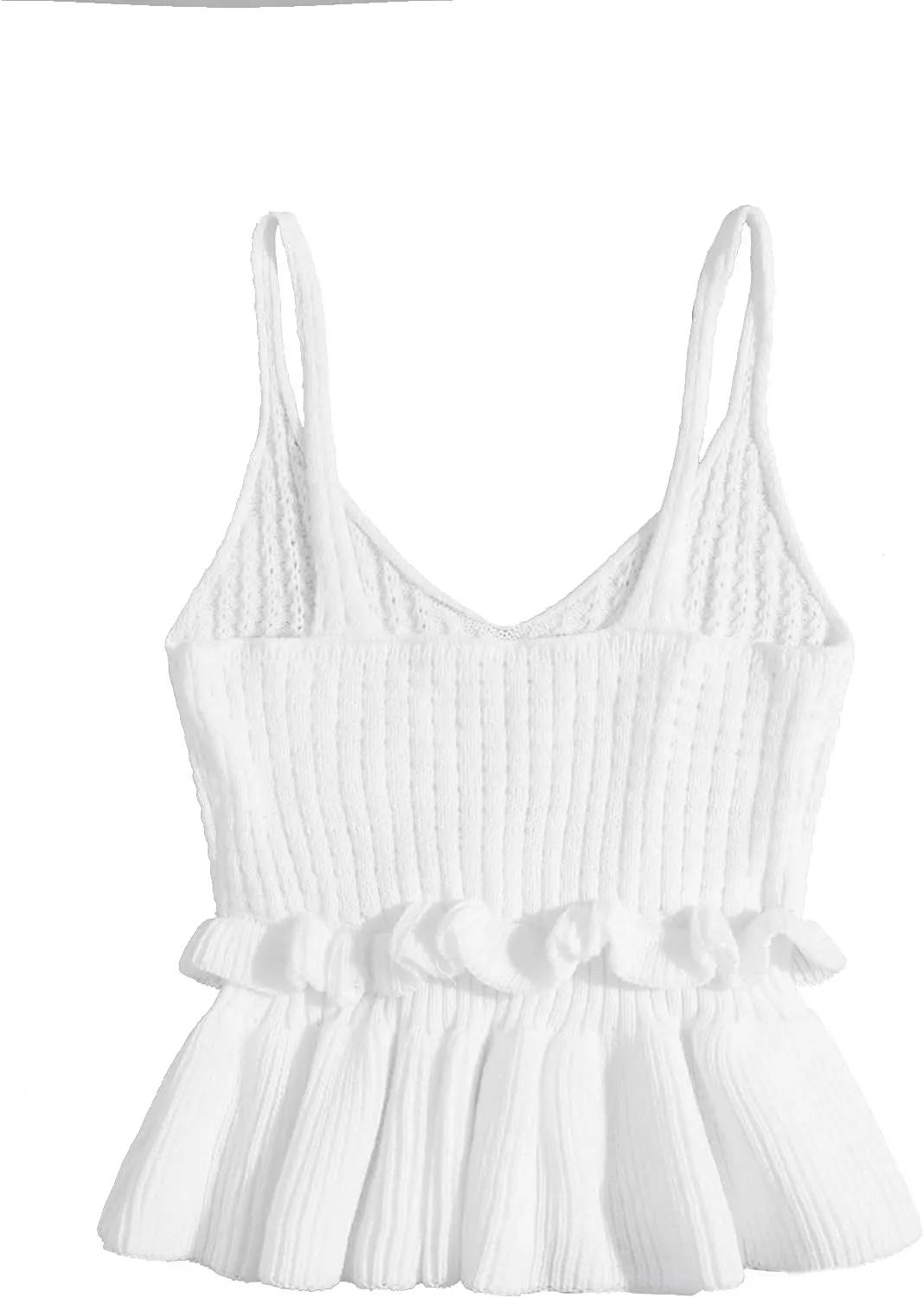 SweatyRocks Women's Casual Spaghetti Strap Ruffle Hem Peplum Cropped Knit Sweater