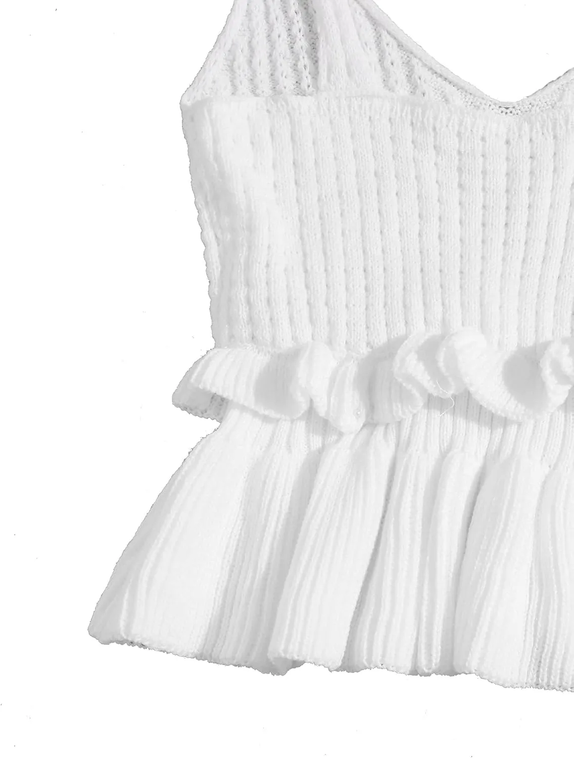 SweatyRocks Women's Casual Spaghetti Strap Ruffle Hem Peplum Cropped Knit Sweater
