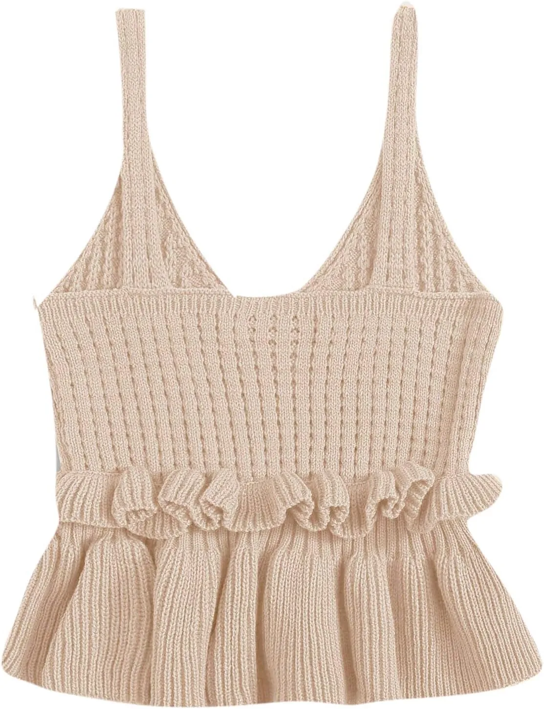 SweatyRocks Women's Casual Spaghetti Strap Ruffle Hem Peplum Cropped Knit Sweater