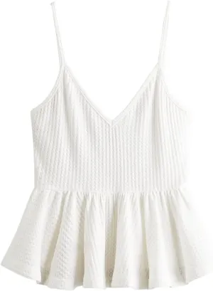 SweatyRocks Women's Casual Spaghetti Strap Ruffle Hem Peplum Cropped Knit Sweater
