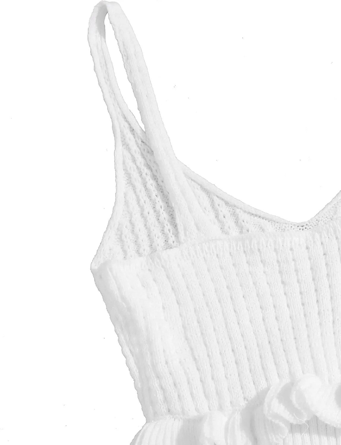 SweatyRocks Women's Casual Spaghetti Strap Ruffle Hem Peplum Cropped Knit Sweater