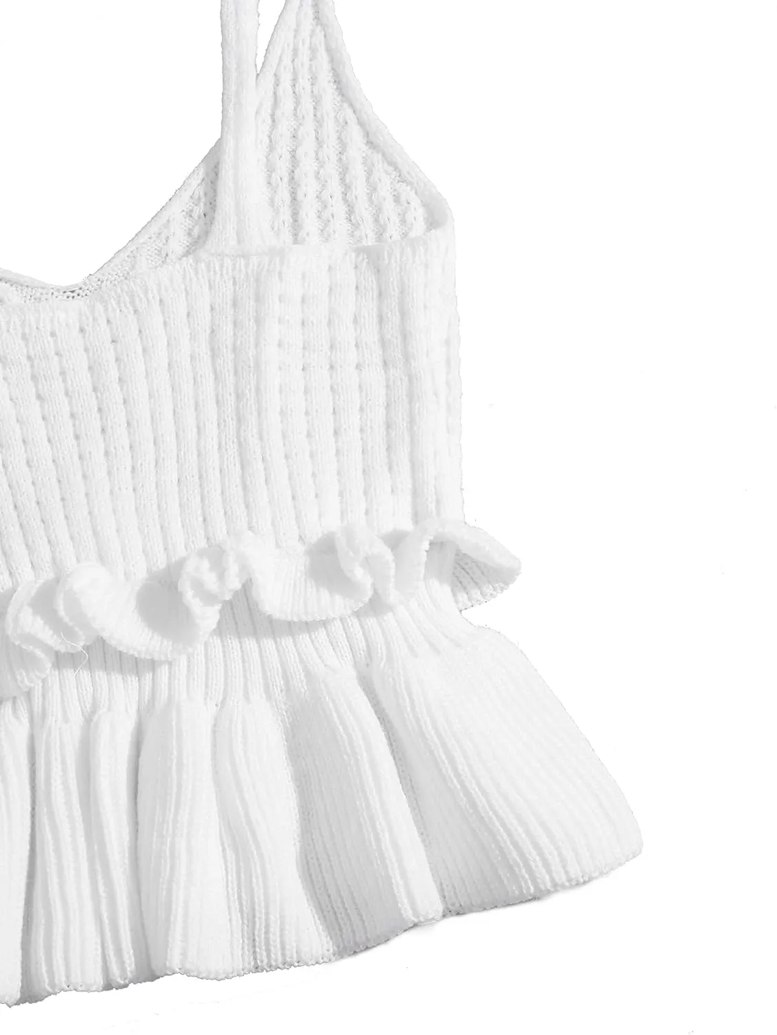 SweatyRocks Women's Casual Spaghetti Strap Ruffle Hem Peplum Cropped Knit Sweater